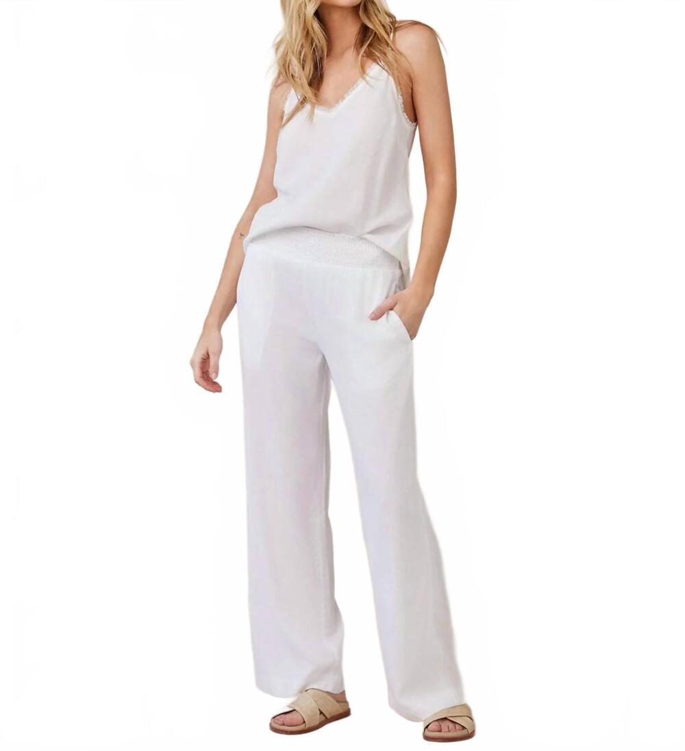 NEW BELLA DAHL smocked waist wide leg pants in white